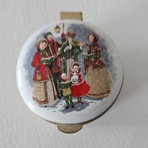 Charming Vintage Eximious Enamel Fine Bone China Christmas Trinket Box